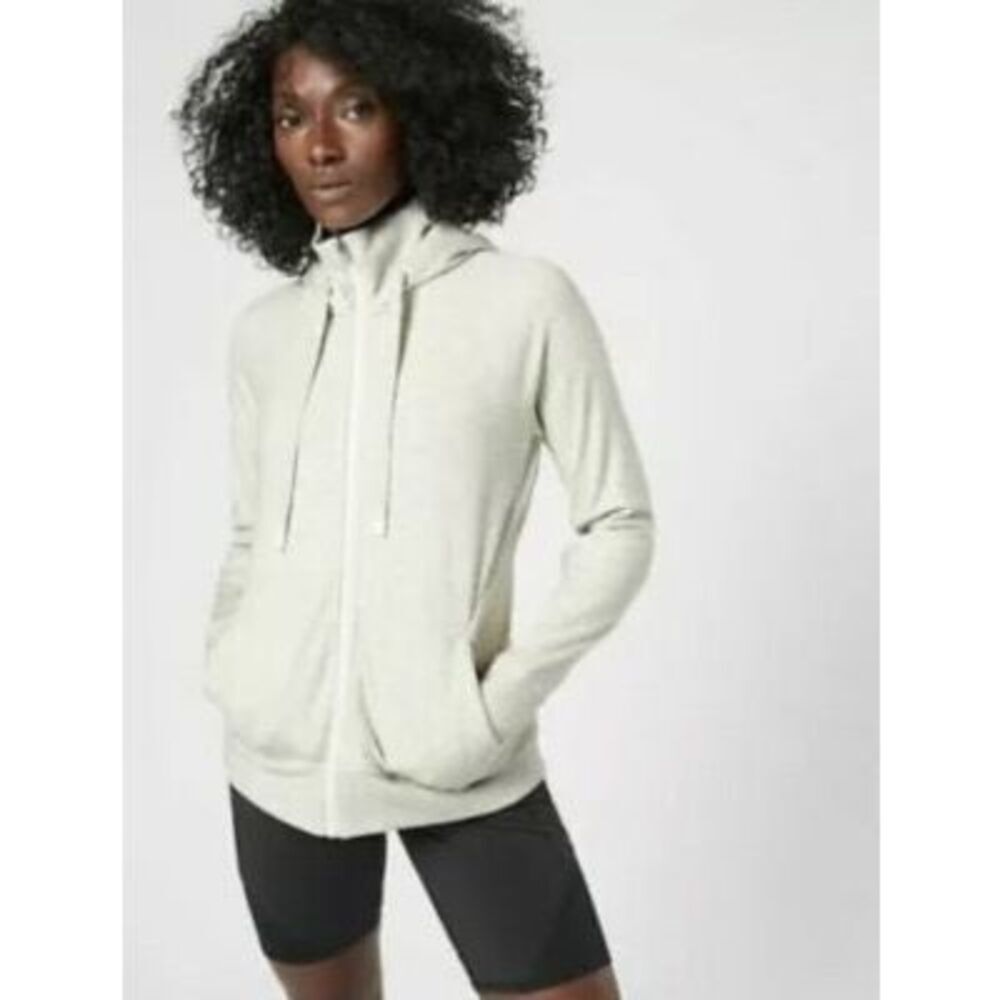 Athleta Triumph Long Hoodie Zip Jacket in Heather Cream XXS